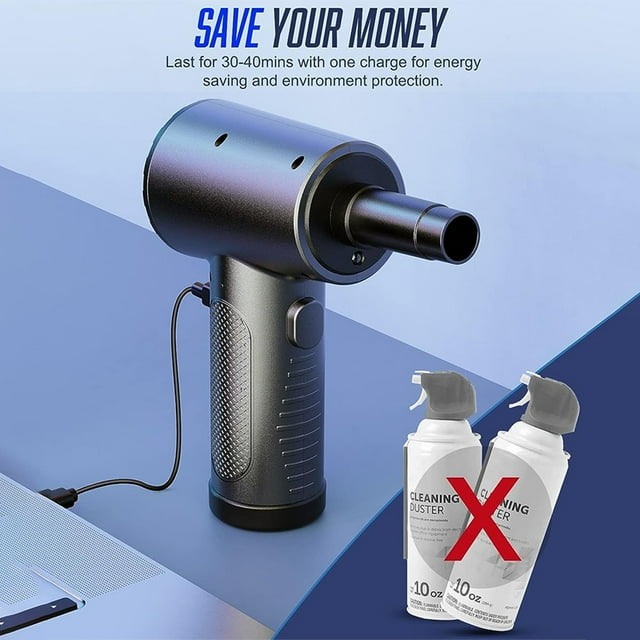 Small Dust Blower for PC Electric Duster Camera Dust Blower Portable Powerful Rechargeable Dust Blower Multifunctional Nozzles Small Air Blower for Dust
