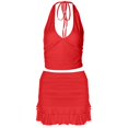 thumbnail image 4 of DHFJKG Summer Women 2 Piece Skirt Sets Sexy Outfits Halter V Neck Slim Fit Crop Cami Top High Waisted Mini Skirts Vacation Matching Sets Trendy Outfit, 4 of 4