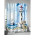 thumbnail image 5 of Fsddascl Nautical Blue Shower Curtain Set - 72" x 78" Washable Bathtub Curtain with 12 Hooks, Lighthouse Ocean Sailboat Summer Painting Waterproof Fabric Stall Shower Curtains for Bathroom/Bathtub, 5 of 6