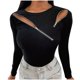 thumbnail image 1 of Moda mujer color sólido manga larga sexy cremallera diseño casual halter top Fridja ghj987+3821, 1 of 8