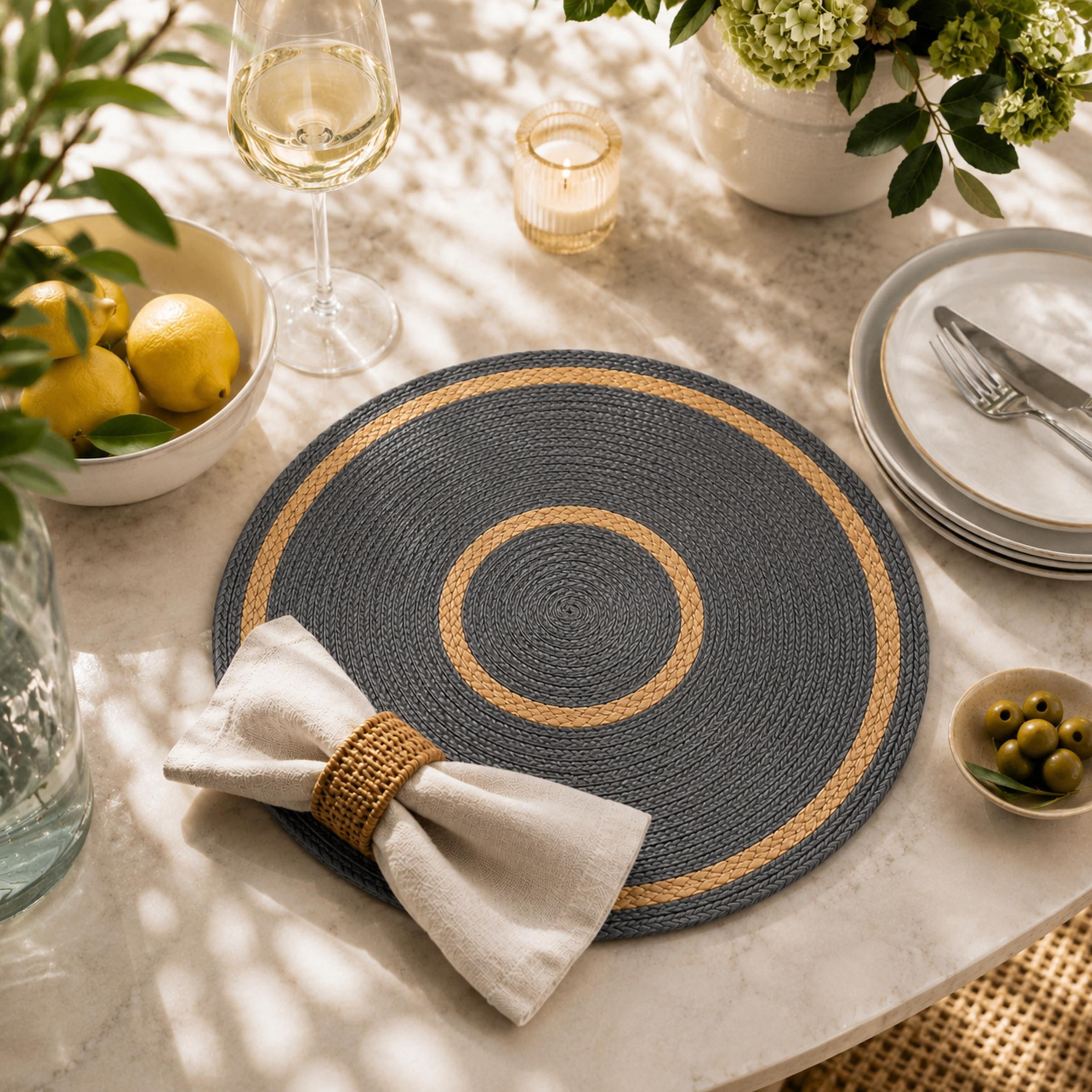 Dainty Home Set of 6 Placemats | Elegant and Durable | 15x15 in Round Woven Non-Slip Washable Place Mats | Tear-Resistant Heat | Resistant Placemats