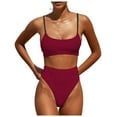 thumbnail image 1 of NINGMENG Bikinis for Women Summer Solid Color Spaghetti Strap Brassiere With Thongs High Waisted Bottom Two Piece Bikini Sets For Women Bathing Suits,Red,L, 1 of 5