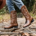 thumbnail image 3 of Men's Western Cowboy Boots-Mid-Cylinder Embroidered Pointed Square Toe Chunky Block Heel Retro Wide Calf Boots-Traditional Country Boot, 3 of 6