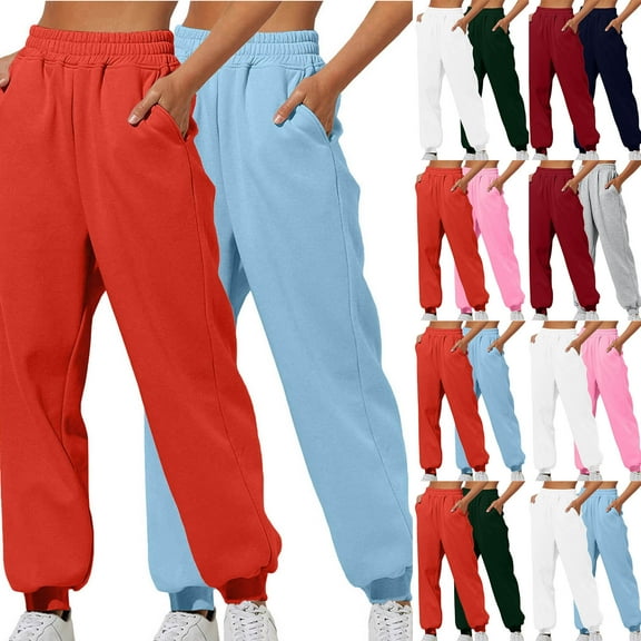 Zedker 2PC Sweatpants for Women Elastic Waist Drawstring Baggy Athletic Joggers Lounge Solid Trousers with Pockets Women Sweatpants