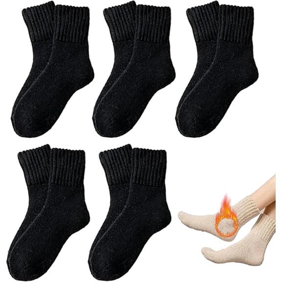 Womens Solid Mid Calf Socks, 5 Pairs Cozy Fall Socks for Women, Winter Soft Thermal Cotton Knit Socks