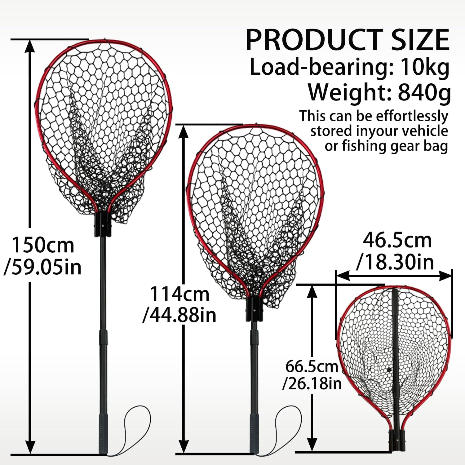 All Metal Telescoping Rubber Fishing Net with Handle Length: 59" Depth:19.7" Hoop: 26"x18" Large Silicone Fish Landing Net Pier/Kayak/Fishpond/Saltwater/Salmon Extendable Fishing Gear