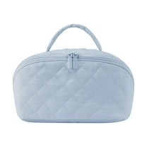 Travel Makeup Bag,Wideopen Toiletry Bag for Women, 180° Lay-Flat Water-Resistant Large Cosmetic Case, Puffy Padded Travel Organizer for Toiletries & Brushes Large Capacity with Compartments(Blue)