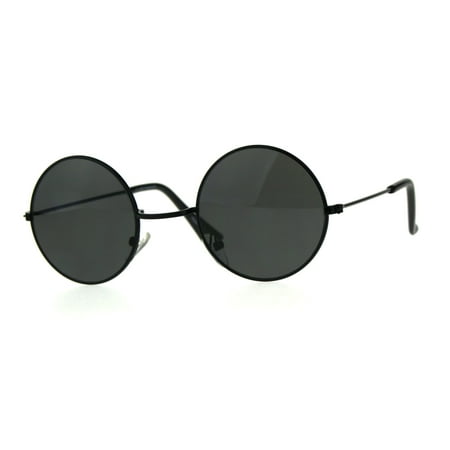 Kids Childern Size Metal Rim Round Circle Lens Hippie Sunglasses All Black