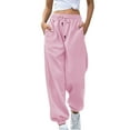 thumbnail image 2 of lcziwo Womens Workout Jogger Pants with Pockets Baggy Elastic Bottoms Drawstring Sweatpants Solid Casual Lounge Trousers, Pink XXL, 2 of 7