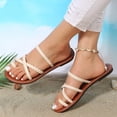 thumbnail image 3 of Sandals For Women Casual Indoor And Outdoor Versatile Plus Size Solid Color Pearl Round Toe Open Toe Flat Weave Womens Sandals for Summer, 3 of 7