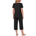 thumbnail image 4 of Weekease Two Piece Pajamas for Women Set Crew Neck Short Sleeve Tops Capris Summer Loungewear with Pockets, 4 of 8