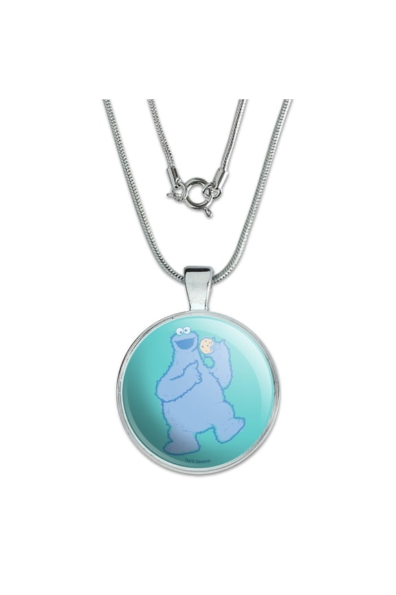 Sesame Street Cookie Monster Distressed 1" Pendant with Sterling Silver Plated Chain