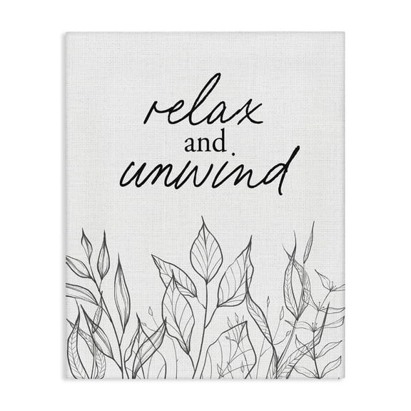 Stupell Industries Contemporary Relax Unwind Minimalist Leaves Canvas Art, 16 x 20, by Lettered and Lined