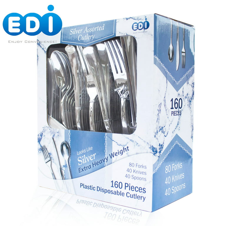 Reflections Plastic Fork, Knife, Spoon Cutlery Combo, Silver, 160