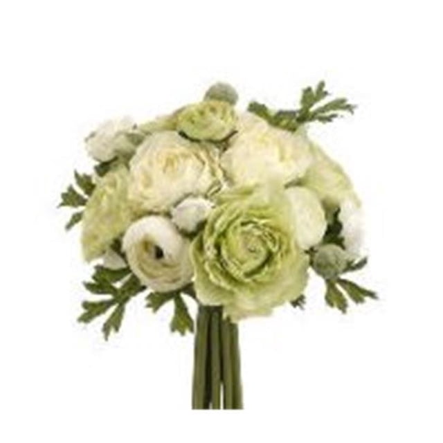 FBQ368-GR-CR 9 in. Ranunculus Bouquet Green-Cream- Pack of 6