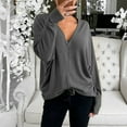 thumbnail image 2 of GigrtiJin Plus Size Tops for Women Long-Sleeved Casual V-Neck Pullover Top Solid Color Basic Loose Shirt Blouse, 2 of 7