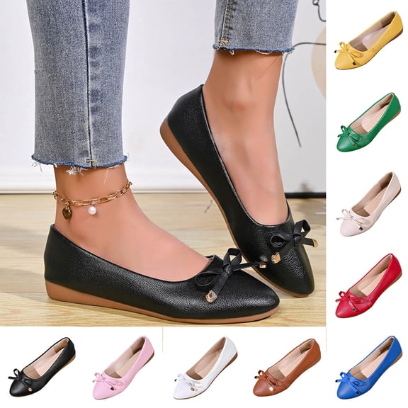 GERsome Women's Flats Closed Pointy Toe Dress Shoes Slip-On Casual Walking Work Office Travel Flat Shoes, Black Size 5.5