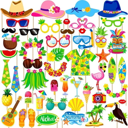 KatchOn, Tropical Hawaiian Photo Booth Props - Pack of 50, Luau Party Decorations | Luau Photo Booth Props for Hawaiian Party Decorations