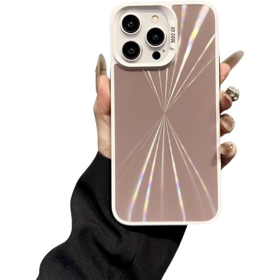 Laser Gradient Two-Color Aurora CD Pattern Phone case, Cool and Fashionable, White Frame, Drop-Proof and wear-Resistant, for iPhone 15 14 13 12 11 Pro Max Phone Case (Pink,iPhone 12 Pro Max)