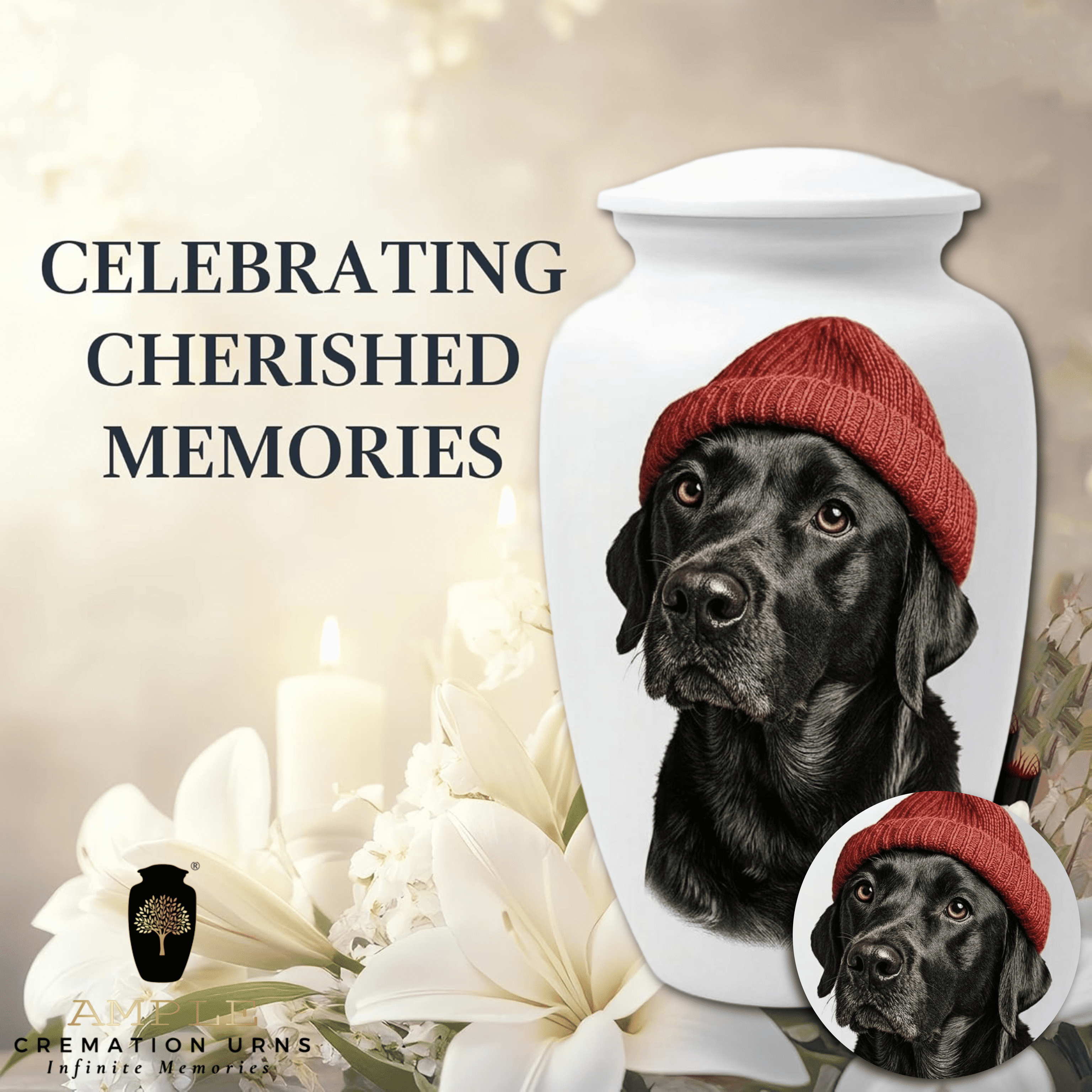 Black Dog Memorial Urn – Handmade Aluminum Pet Cremation Urn with Artistic Dog Portrait