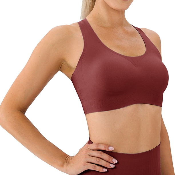 Sujetador deportivo de cuello alto y largo para mujer: sujetador de yoga con espalda cruzada y relleno, top corto sin mangas con sujetador incorporado