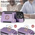 thumbnail image 2 of SaniMore for iPhone 13 Pro Max Wallet Case, [RFID Blocking] Elastic Card Slot Vehicle Magnetic PU Leather Ring Holder & Lanyard Stand Money Pocket Protective Cover for iPhone 13 Pro Max, Purple, 2 of 5