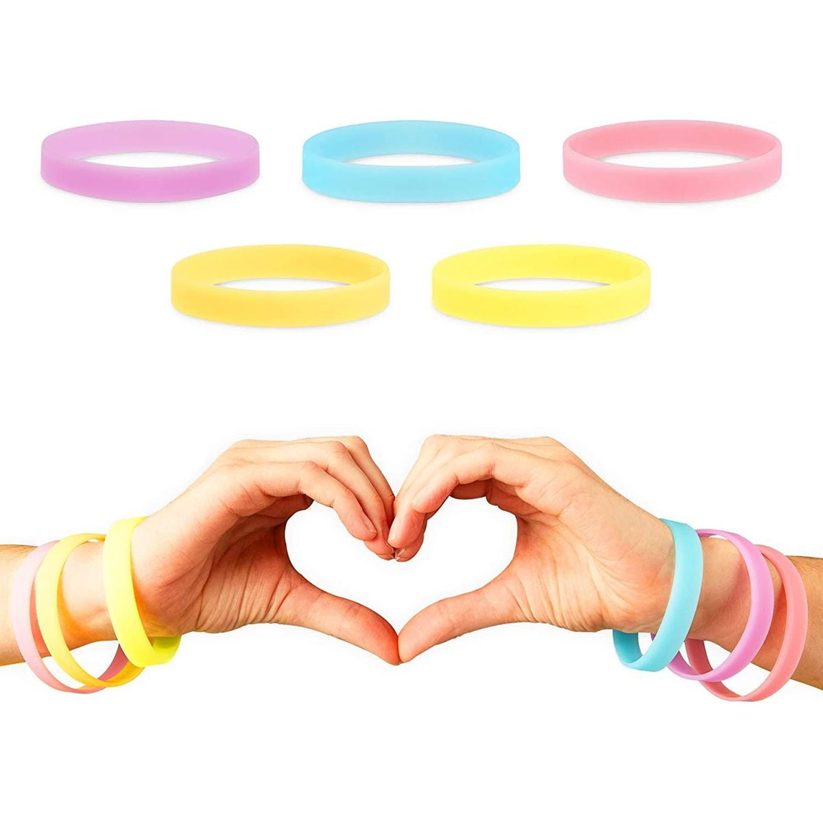 50 Pack Rubber Wristbands, Colored Jelly Silicone Bracelets for Kids
