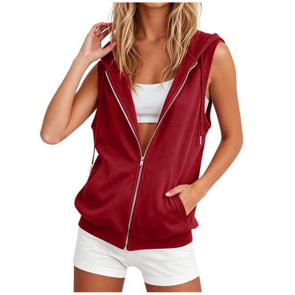 hoksml Women's Sleeveless Sweatshirt with Pockets, Casual Loose Fit Jacket for Daily and Street Wear