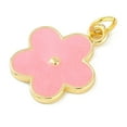 thumbnail image 2 of 10pcs Brass Enamel Pendants with Jump Ring Cadmium Free & Nickel Free & Lead Free Real 18K golden Plated Flower Charms Pink 18x15x2mm Hole: 3mm, 2 of 3