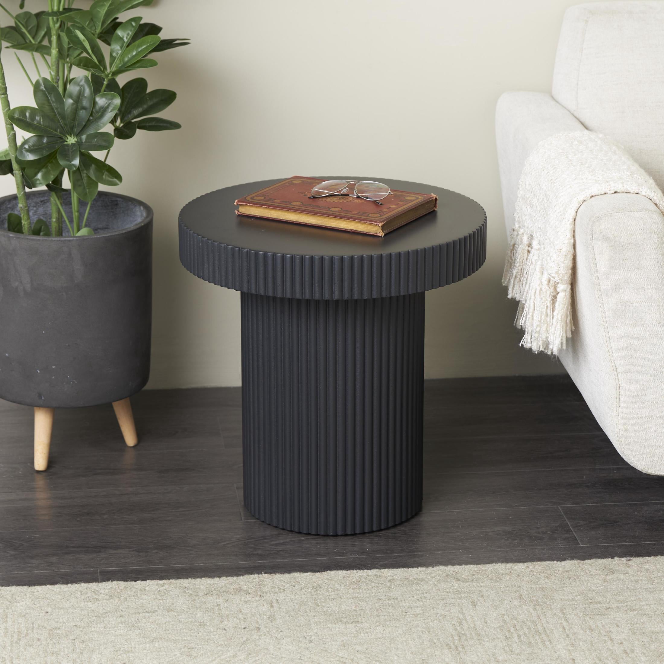DecMode 20" x 20" Black Wooden Dimensional Ribbed Accent Table, 1-Piece