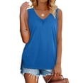 thumbnail image 2 of Gibobby Top plisado con cuello en V de verano para mujer, camiseta sin mangas plisada a la , camiseta sin mangas elegante informal de verano(Azul,XG), 2 of 5