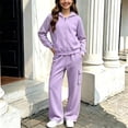 thumbnail image 2 of YUNLIUU Girls Sweatsuit Fall Winter Kid Zip Up Hoodie And Cargo Sweatpants Set,120=5-6Years,Purple_01, 2 of 4