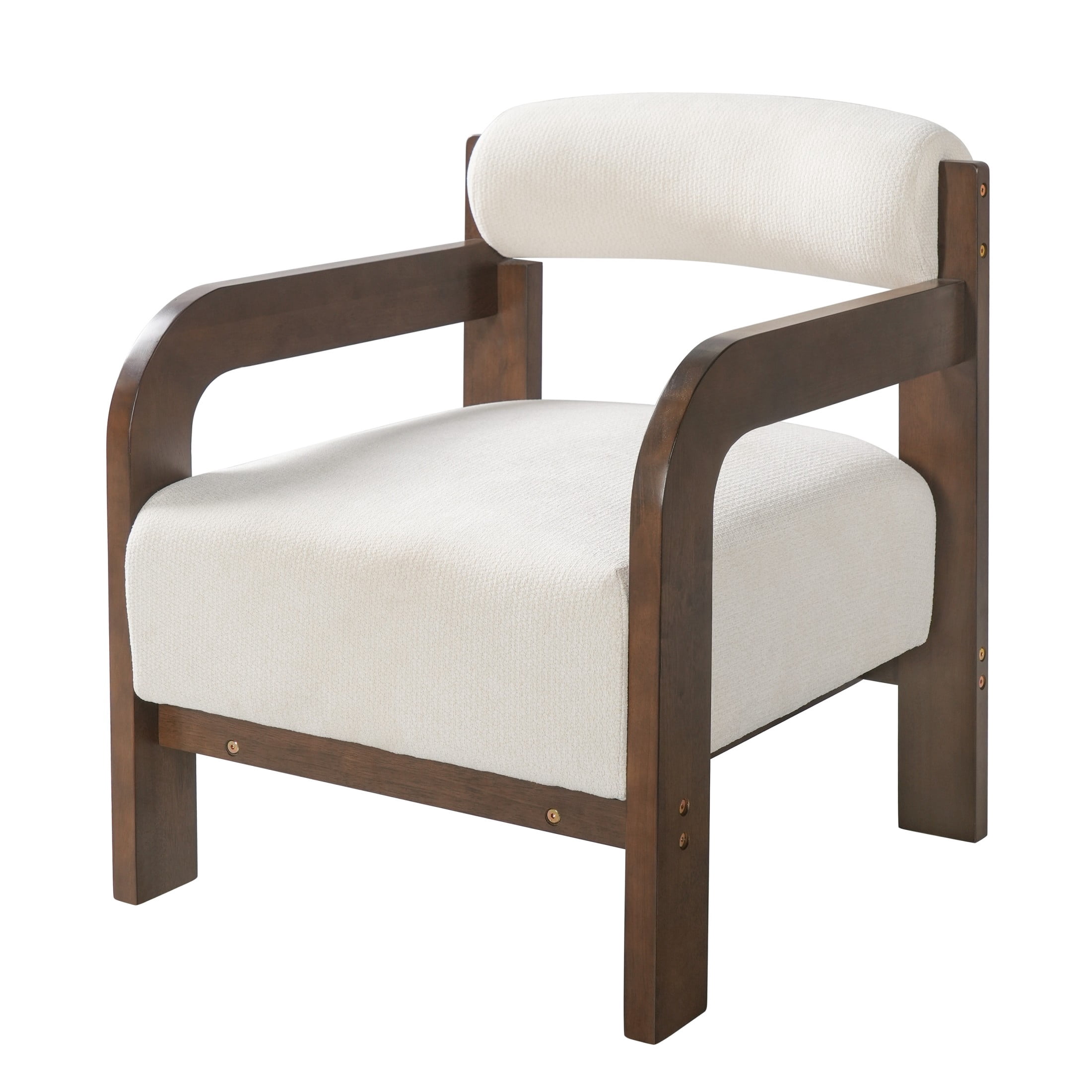 Christopher Knight Home Modern Upholstered Accent Chair, Curved Wood Arms with Thick Cushion, Cream