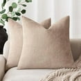 thumbnail image 1 of Chenchen Set of 2 Soft Textured Chenille Throw Decorative Pillow Covers Square Accent Solid Cushion Cover Cozy Neutral Farmhouse Pillow Case for Couch Sofa Bedroom Living Room 20x20 Inch,Cream Camel, 1 of 1