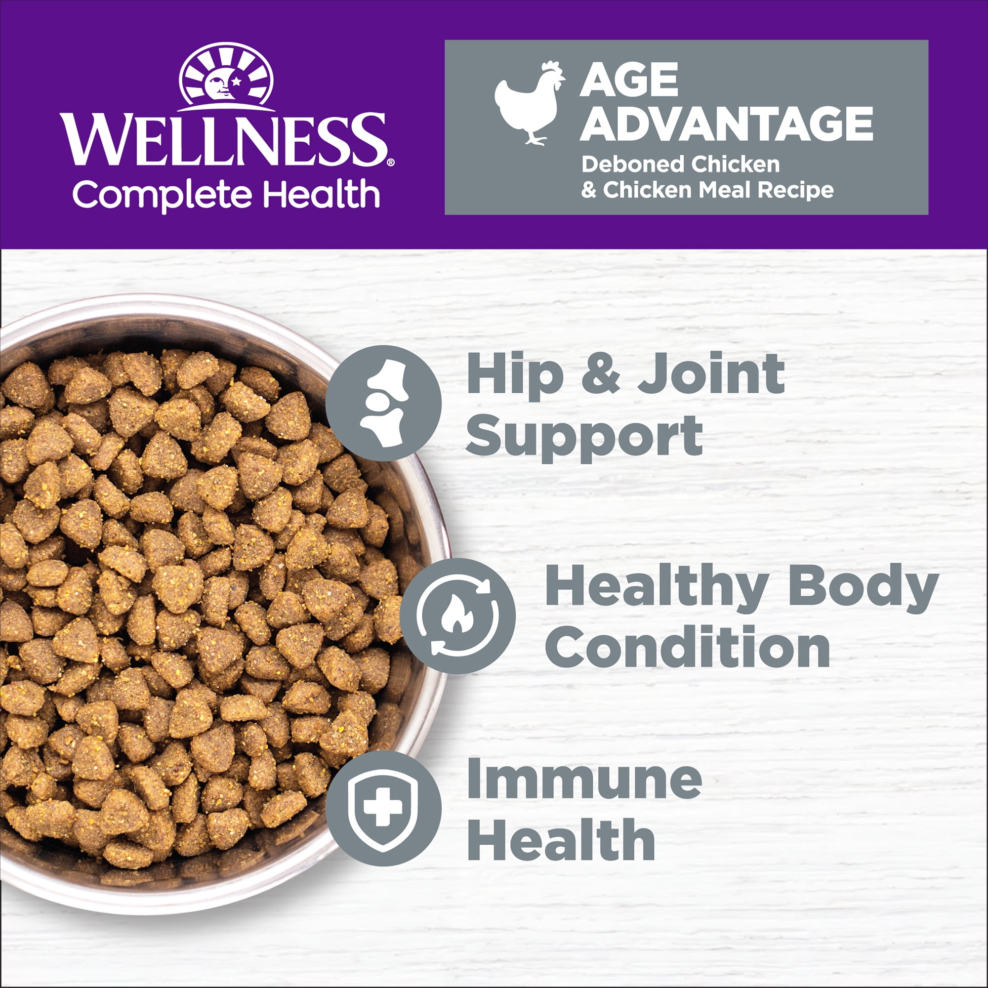 Wellness Complete Health Senior Dry Cat Food, Natural, Grain Free Kibble, Chicken Recipe, 5.5 lb Bag