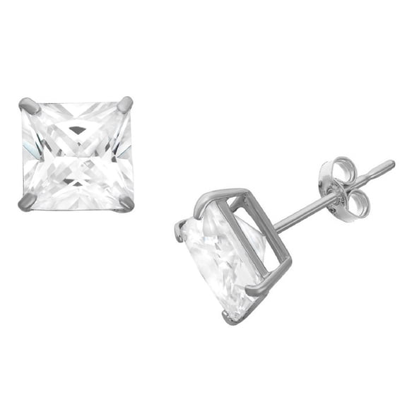 Sterling Silver Men's 8Mm Square Cz Stud