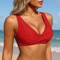 thumbnail image 2 of FINALGANG Womens Deep V Neck Solid Color Twist Front Wide Strap Bikini Top Padded Basic Swim Top Summer Swimwear For Poolside Beach Activities Cozy Swimwear XXL, 2 of 6
