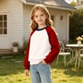 thumbnail image 6 of Raglan Sweatshirts for Girls Color Block Long Sleeve Crewneck Pullover Fall Tops, 6 of 6