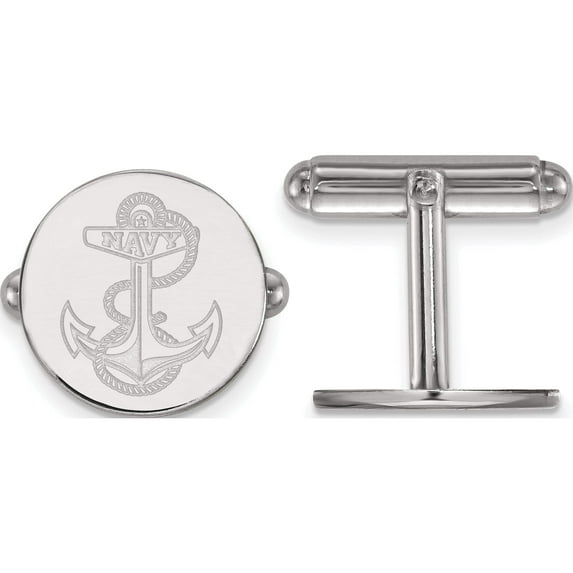 Sterling Silver Rh-Plated Logoart Navy Cuff Link (15 X 15) Made In United States ss025usn