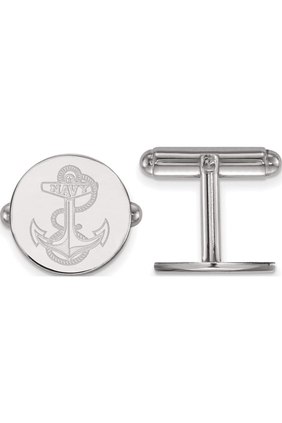 Sterling Silver Rh-Plated Logoart Navy Cuff Link (15 X 15) Made In United States ss025usn