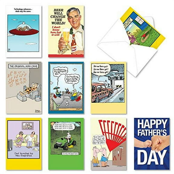 NobleWorks Dad Jokes - 10 Boxed Father's Day Greeting Cards with Envelopes (4.63 x 6.75 Inch) - AC9182FDG-B1x10