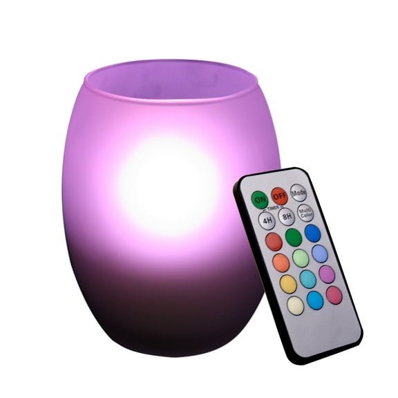 Color Changing Battery Operated Flameless LED Candle with Remote Timer Flickering Realistic Electric Big Tea Light Egg Shape Frosted Glass Holder for Wedding Party Xmas Centerpiece Fireplace Decor