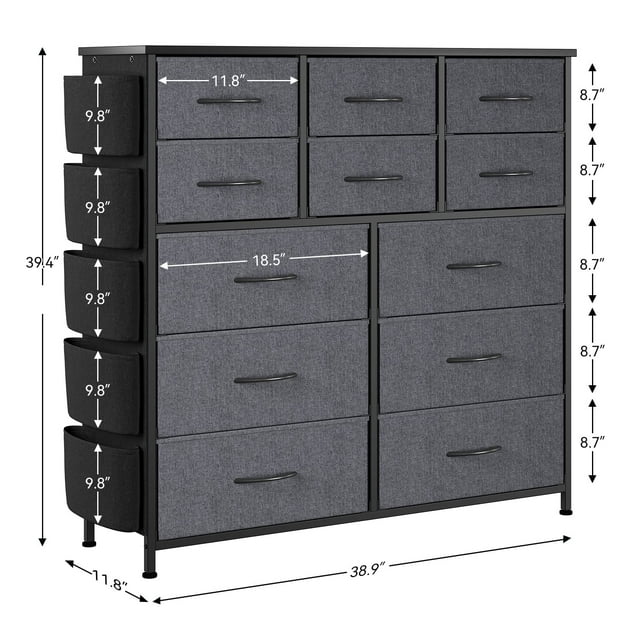 GloryStar Dresser for Bedroom With 10 Drawer, Wide Fabric Dresser for Storage and Organization With Side Pockets and Hooks, for Closet, Living Room, Hallway
