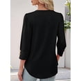 thumbnail image 5 of Womens 3/4 Sleeve Tops with Buttons V-Neck Summer Outfits Casual Shirts Beach Vacation Fall Clothes 2025 Black XXL, 5 of 7