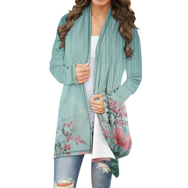 Cárdigan informal de manga larga para mujer, con estampado de manga larga, chaqueta tipo cárdigan, abrigo para mujer