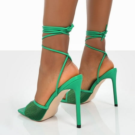 

eczipvz Women Shoes High Heels for Women Heeled Sandals with Heel and Lace Up Strappy Open Toe Design for Wedding Work Party Dress Green