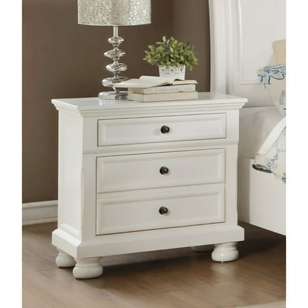 Transitional Style Two Drawer Wooden Night Stand with Round Bun Legs  White