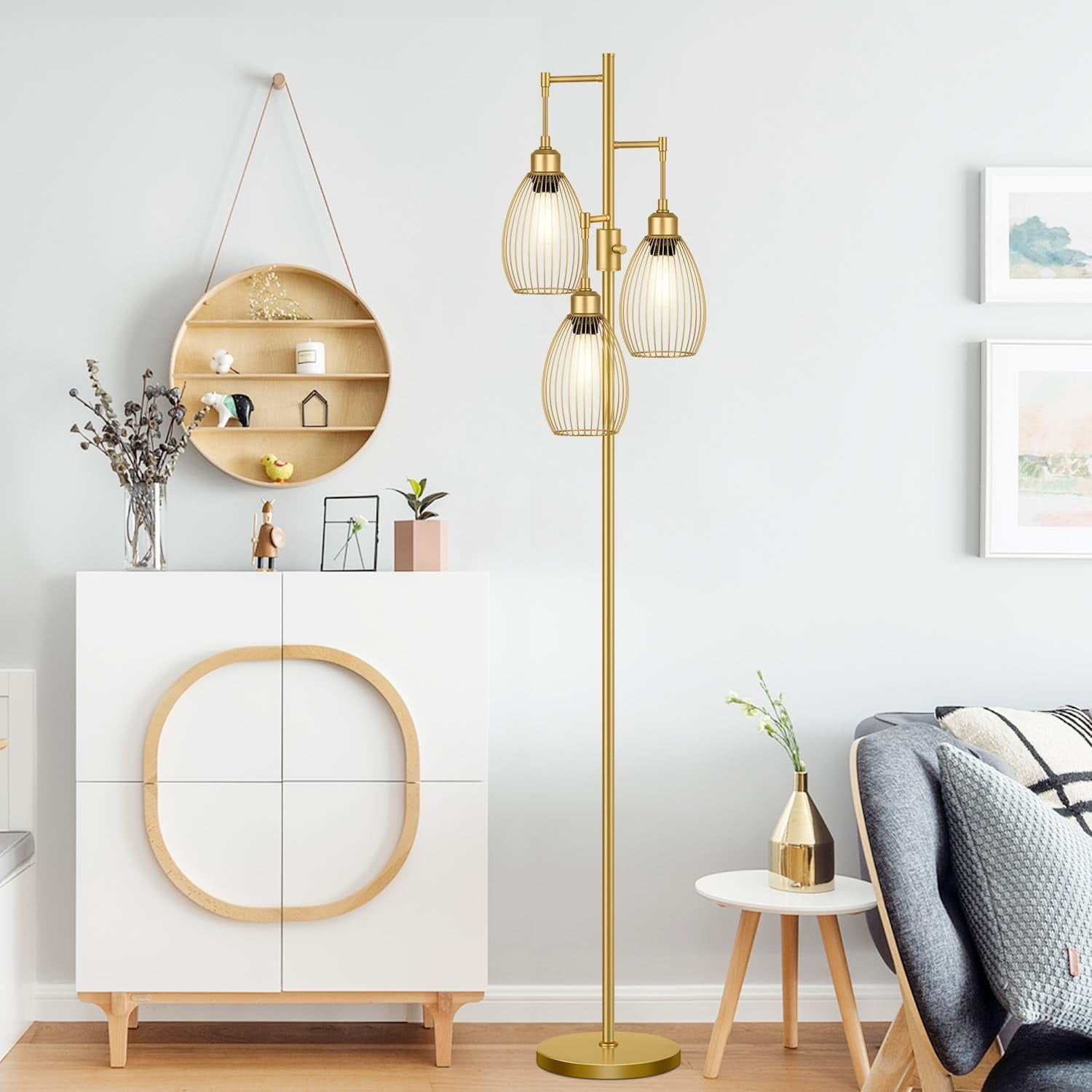 Dimmable Floor Lamp, Floor Lamp Standing Lamp with Tall Lamp for Living Room Bedroom Office Dining Room - Gold