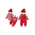 thumbnail image 2 of Cjfdfy Newborn Baby Girl Boy Christmas Outfit Three Piece Set My First Christmas Baby Outfit Striped Rompers And Embroidery Overalls With Hat Infant Holiday Fall Winter Outfit, 2 of 9