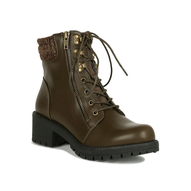 commander chunky sole lace up ankle boot in black